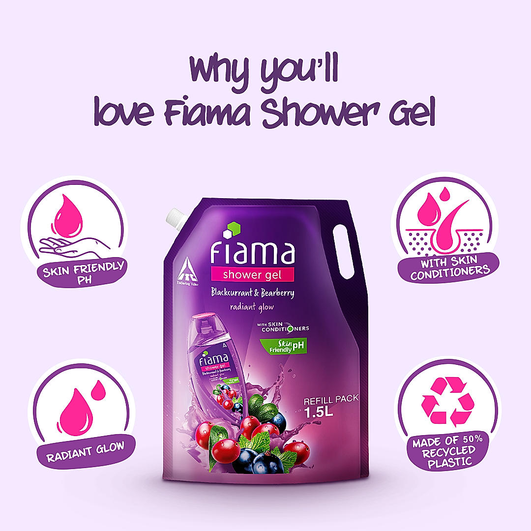 Fiama Shower Gel Blackcurrant & Bearberry Body Wash with Skin Conditioners for Radiant Glow, 1.5L Pouch-3 Fiama Shower Gel Blackcurrant & Bearberry Body Wash with Skin Conditioners for Radiant Glow, 1.5L Pouch-3
