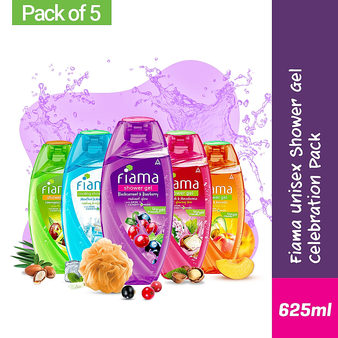 Shower Gel Unisex Celebration Pack, 125ml (Pack of 5) + Loofah-2 Shower Gel Unisex Celebration Pack, 125ml (Pack of 5) + Loofah-2