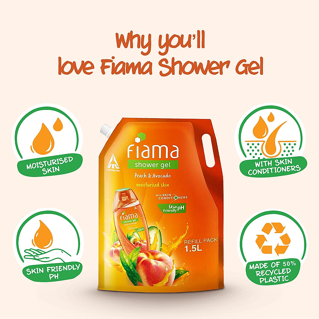 Fiama Shower Gel Peach & Avocado, Body Wash with Skin Conditioners for Soft Moisturised Skin, 1.5L pouch-3 Fiama Shower Gel Peach & Avocado, Body Wash with Skin Conditioners for Soft Moisturised Skin, 1.5L pouch-3