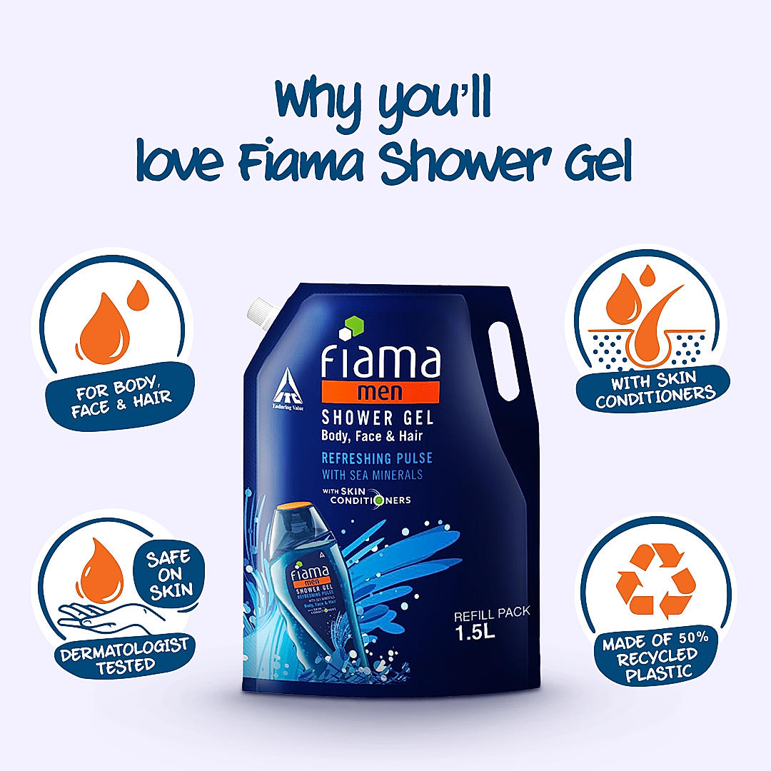 Fiama Men Shower Gel Refreshing Pulse, Body Wash with Skin Conditioners for Refreshed Skin, 1.5L pouch Fiama Men Shower Gel Refreshing Pulse, Body Wash with Skin Conditioners for Refreshed Skin, 1.5L pouch