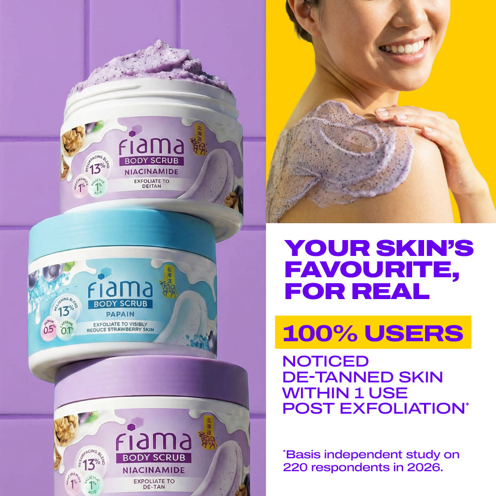 Fiama Detan Body Scrub 200g, 1% Niacinamide + 1% Salicylic Acid, Chemical + Physical Exfoliation, 13% Resurfacing Blend, Sun-Tan Removal & Instant Brightness, Gourmet Fragrance Fiama Detan Body Scrub 200g, 1% Niacinamide + 1% Salicylic Acid, Chemical + Physical Exfoliation, 13% Resurfacing Blend, Sun-Tan Removal & Instant Brightness, Gourmet Fragrance