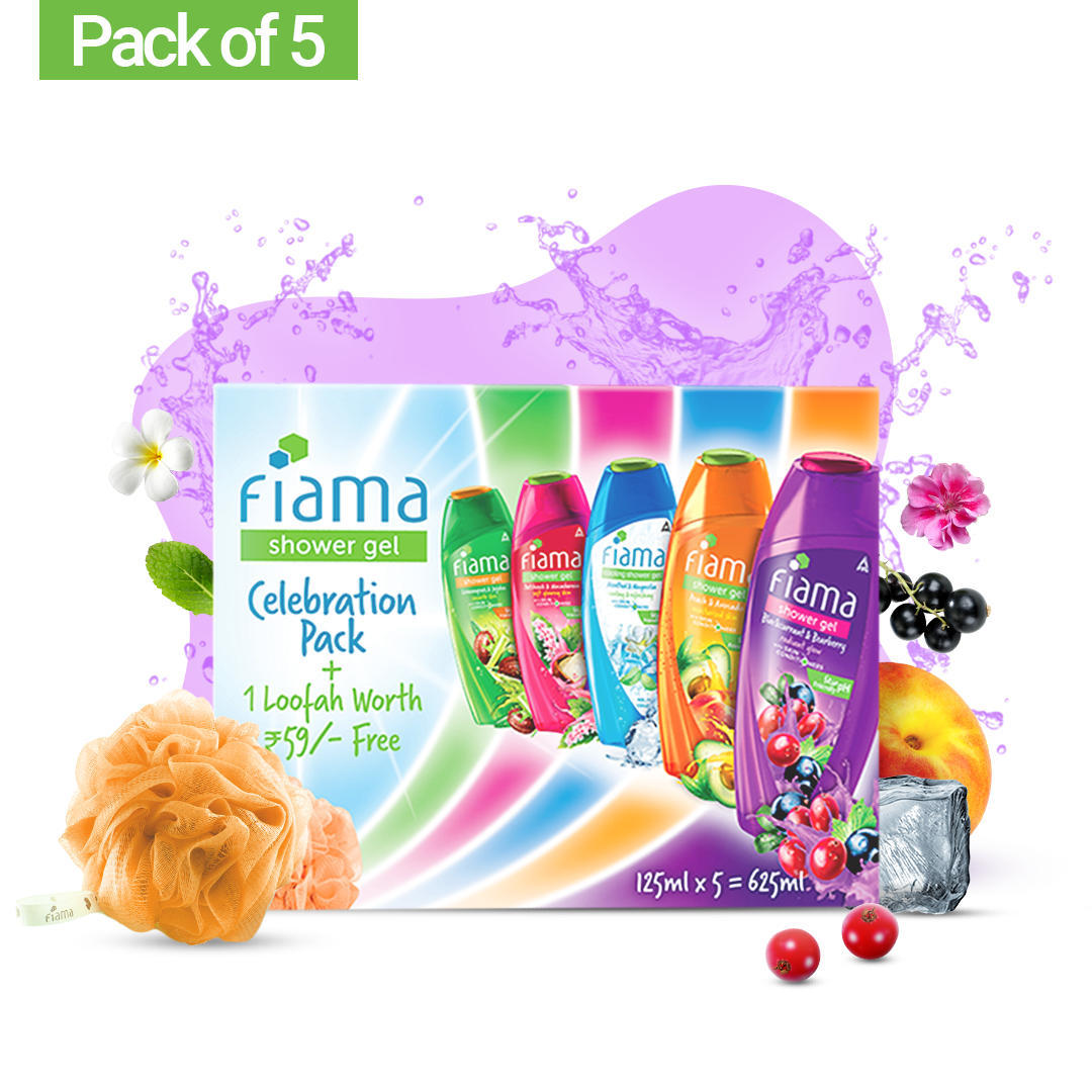Shower Gel Unisex Celebration Pack, 125ml (Pack of 5) + Loofah-1