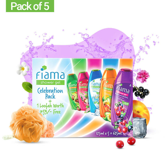 Shower Gel Unisex Celebration Pack, 125ml (Pack of 5) + Loofah-1