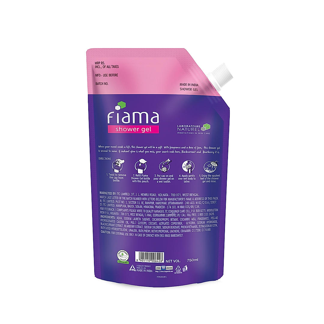 Fiama Shower Gel Blackcurrant & Bearberry Body Wash for Radiant glowing & hydrating skin, 750ml value Pouch-3
