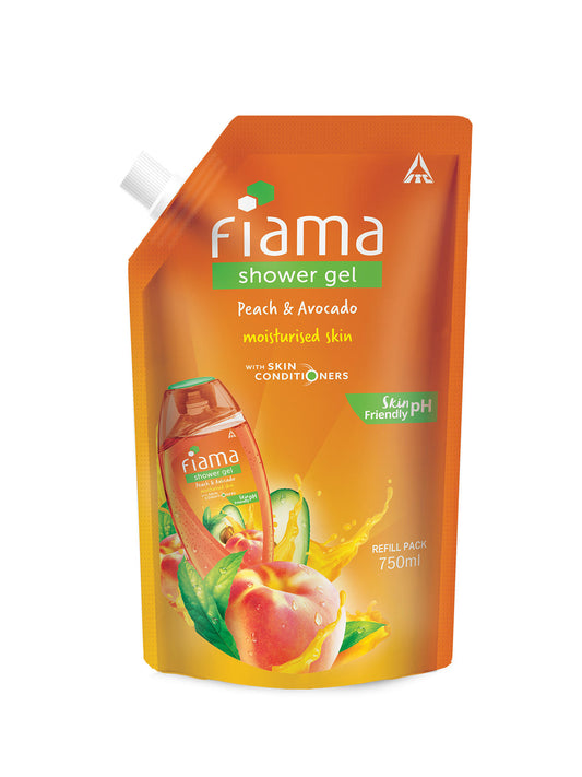 Fiama Shower Gel Peach & Avocado, Body Wash for Soft Moisturised & hydrating Skin, Vit E, 750ml value Pouch-1