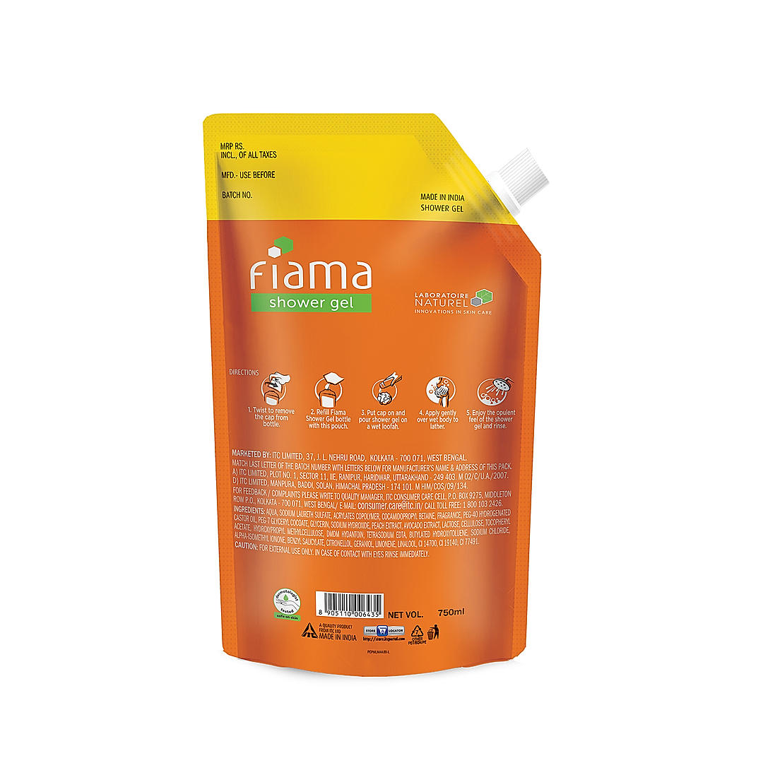 Fiama Shower Gel Peach & Avocado, Body Wash for Soft Moisturised & hydrating Skin, Vit E, 750ml value Pouch-2