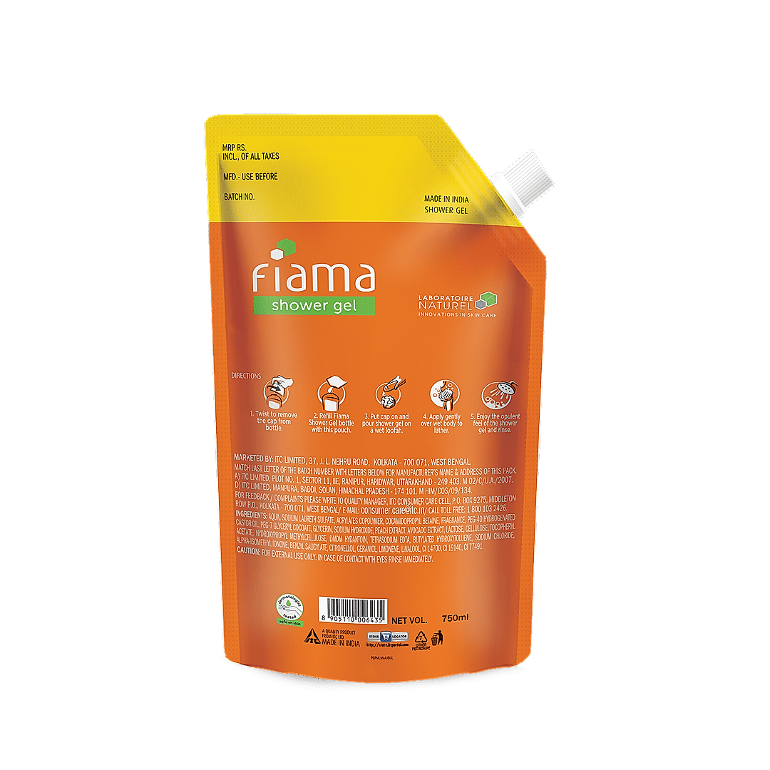 Fiama Shower Gel Peach & Avocado, Body Wash for Soft Moisturised & hydrating Skin, Vit E, 750ml value Pouch-3