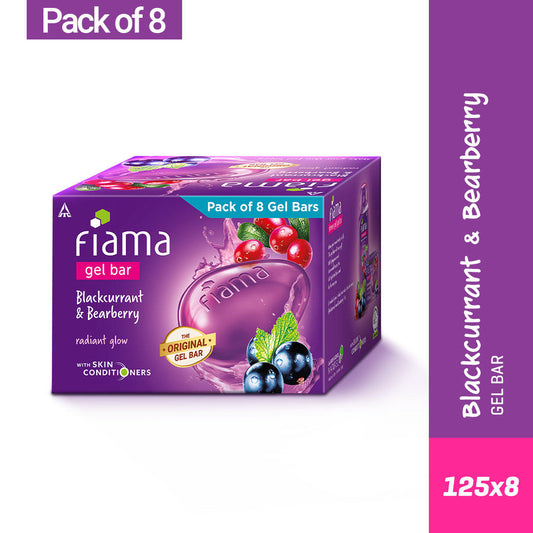 Fiama Gel Bar Blackcurrant and Bearberry for radiant glowing skin, with skin conditioners, 125g (Pack of 8)-1