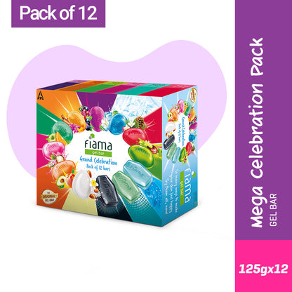 Fiama Gel Bathing Bar Grand Celebration pack, with 12 unique gel bars, unisex and men with skin conditioners for moisturized skin, 125g soap (Pack of 12)-1