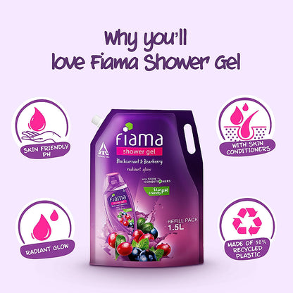 Fiama Shower Gel Blackcurrant & Bearberry Body Wash with Skin Conditioners for Radiant Glow, 1.5L Pouch-3
