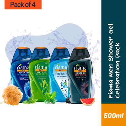 Shower Gel Men Celebration Pack, 125ml (Pack of 4) + Loofah-1