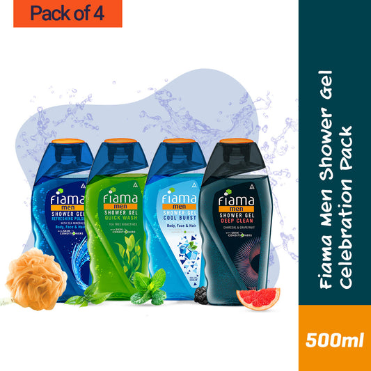 Shower Gel Men Celebration Pack, 125ml (Pack of 4) + Loofah-1