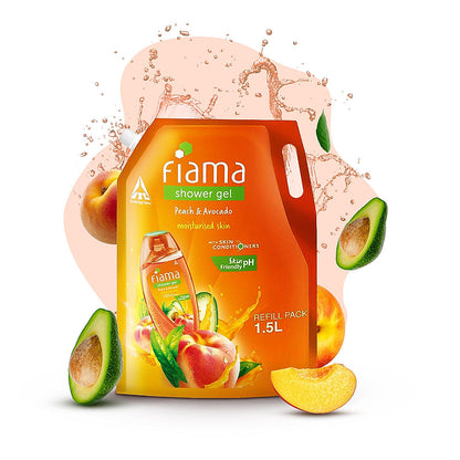 Fiama Shower Gel Peach & Avocado, Body Wash with Skin Conditioners for Soft Moisturised Skin, 1.5L pouch-2
