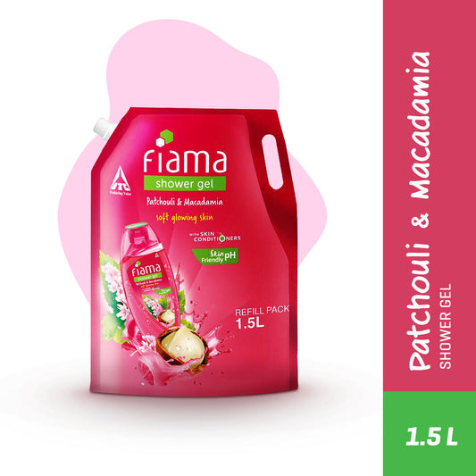 Fiama Shower Gel Patchouli & Macadamia, Body Wash with Skin Conditioners for Soft Glowing Skin, 1.5L pouch-1