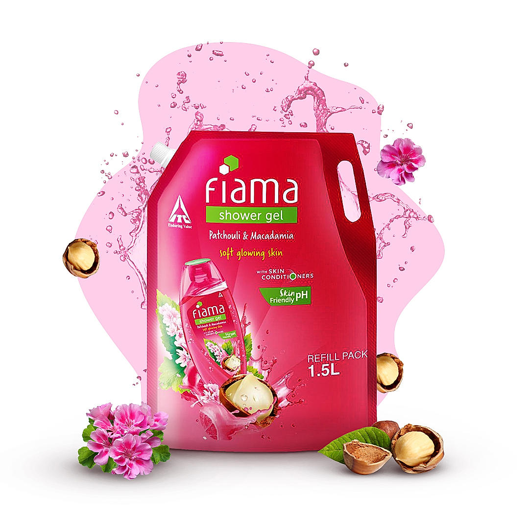 Fiama Shower Gel Patchouli & Macadamia, Body Wash with Skin Conditioners for Soft Glowing Skin, 1.5L pouch-2