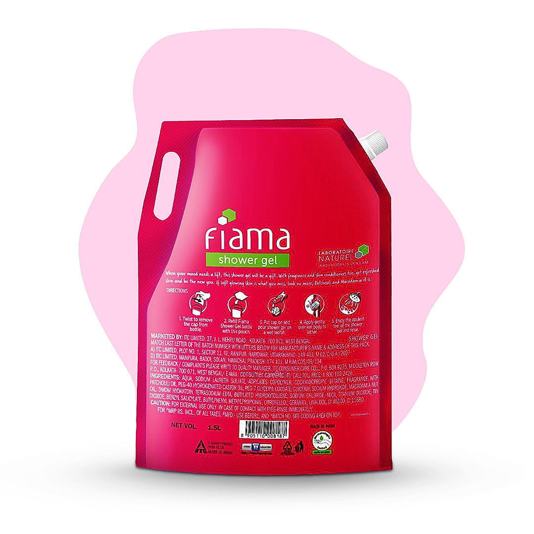 Fiama Shower Gel Patchouli & Macadamia, Body Wash with Skin Conditioners for Soft Glowing Skin, 1.5L pouch-7