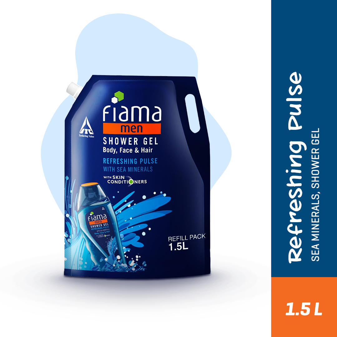 Fiama Men Shower Gel Refreshing Pulse, Body Wash with Skin Conditioners for Refreshed Skin, 1.5L pouch-1
