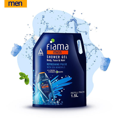 Fiama Men Shower Gel Refreshing Pulse, Body Wash with Skin Conditioners for Refreshed Skin, 1.5L pouch-2
