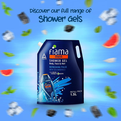 Fiama Men Shower Gel Refreshing Pulse, Body Wash with Skin Conditioners for Refreshed Skin, 1.5L pouch-5